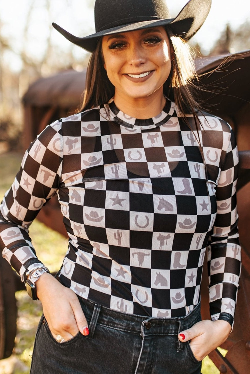 Western Checkered Mesh Top